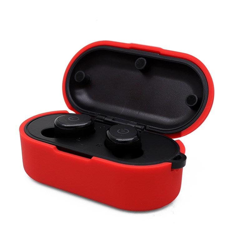 Earphone Case for TOZO T10, Bluetooth Earbuds Silicone Cover Charging Box Shell Protector with Anti-loss Buckle - Red