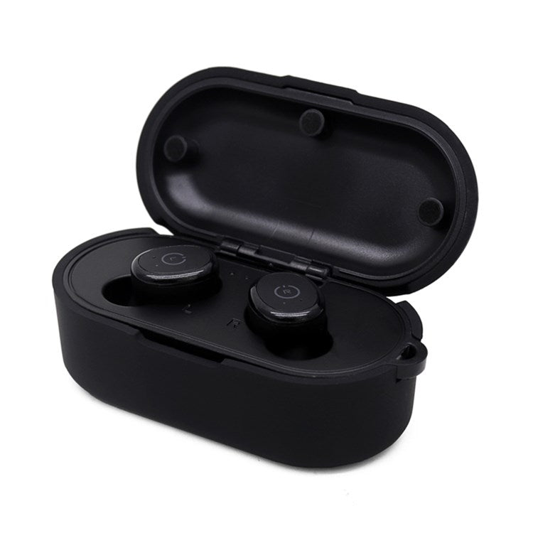 Earphone Case for TOZO T10, Bluetooth Earbuds Silicone Cover Charging Box Shell Protector with Anti-loss Buckle - Black