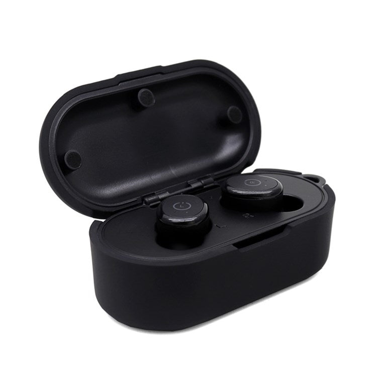Earphone Case for TOZO T10, Bluetooth Earbuds Silicone Cover Charging Box Shell Protector with Anti-loss Buckle - Black