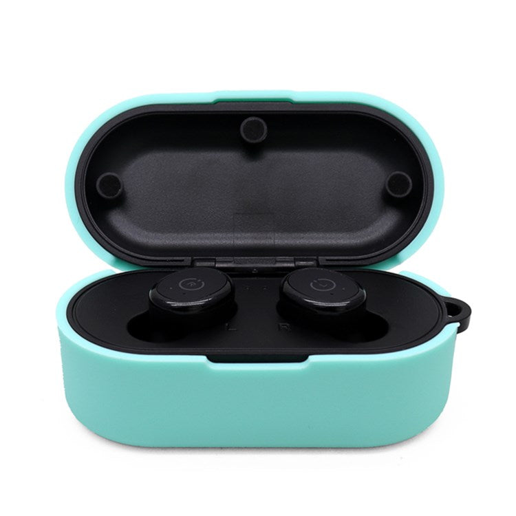 Earphone Case for TOZO T10, Bluetooth Earbuds Silicone Cover Charging Box Shell Protector with Anti-loss Buckle - Green