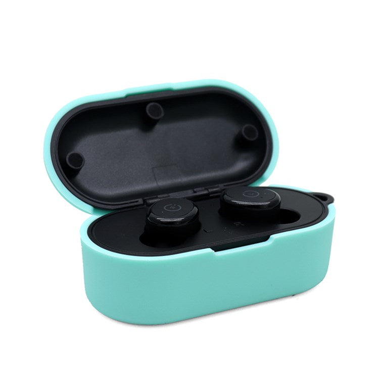 Earphone Case for TOZO T10, Bluetooth Earbuds Silicone Cover Charging Box Shell Protector with Anti-loss Buckle - Green