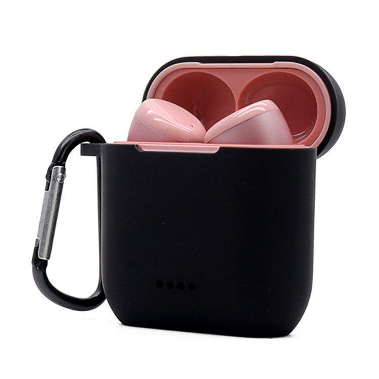 Bluetooth Earphone Protective Case for TOZO T6, Soft Silicone Charging Box Anti-drop Cover Shell with Anti-loss Buckle - Black