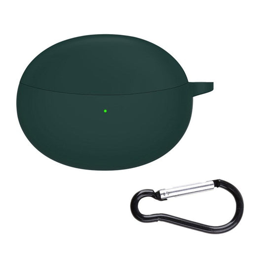 For OPPO Enco Air2 Pro Earbuds Silicone Case Earphone Organizer Protective Skin Sleeve with Carabiner - Blackish Green