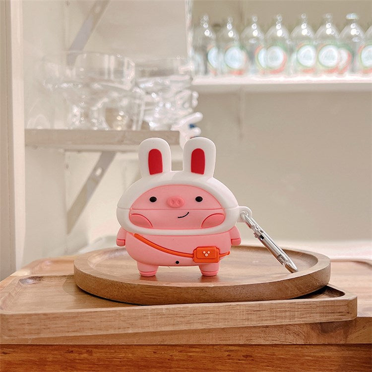 Silicone Earphone Case for Apple AirPods 3 Cute Piggy Design All-around Protection Charging Box Cover Protector with Hook