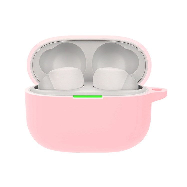 For Sony LinkBuds S Silicone Earbuds Protective Case Earphone Pouch Protective Skin Sleeve with Carabiner - Pink