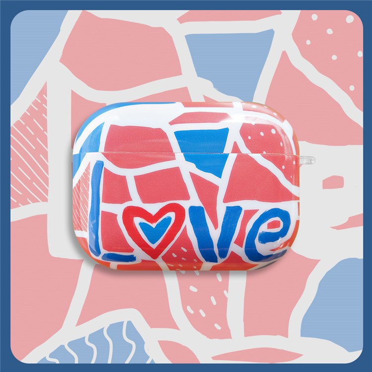 For Apple AirPods Pro Stylish Pattern IMD Protective Cover Earphone Charging Box Shockproof TPU Case - Color Blocks/Love