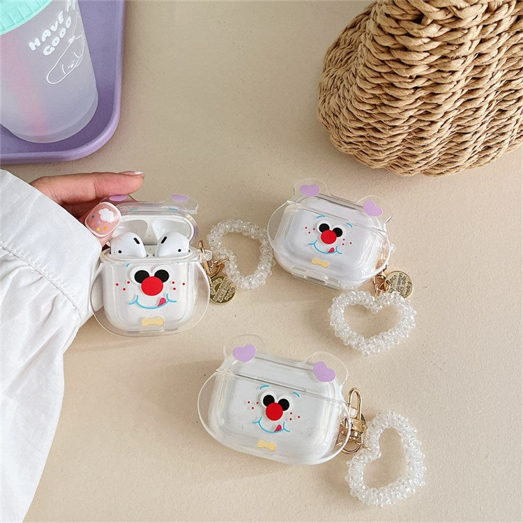For Apple AirPods 3 Red Nose Bear Head Pattern Transparent Soft TPU Protective Cover Earphone Case with Heart Pendant
