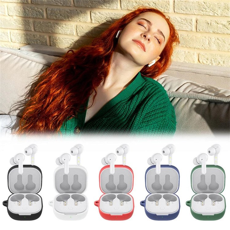 For QCY T13 Anti-scratch Silicone Cover Anti-drop Bluetooth Earphone Protective Sleeve Case with Anti-lost Buckle - Blackish Green