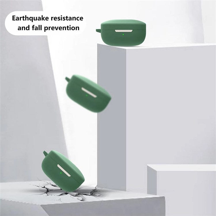 For QCY T13 Anti-scratch Silicone Cover Anti-drop Bluetooth Earphone Protective Sleeve Case with Anti-lost Buckle - Blackish Green