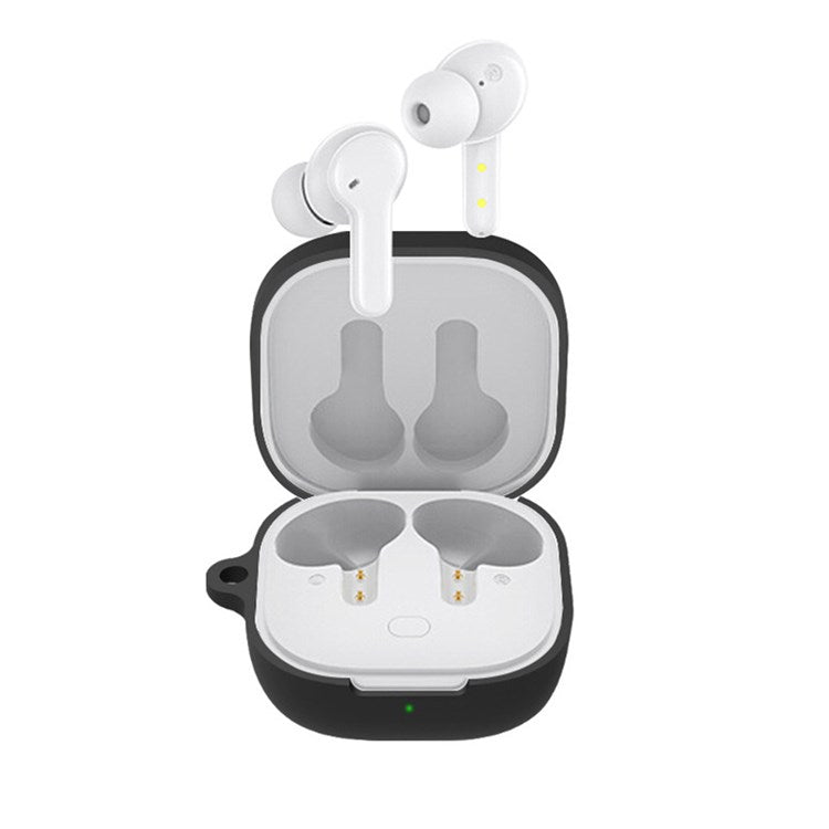For QCY T13 Anti-scratch Silicone Cover Anti-drop Bluetooth Earphone Protective Sleeve Case with Anti-lost Buckle - Black