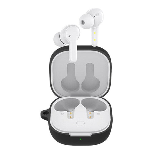 For QCY T13 Anti-scratch Silicone Cover Anti-drop Bluetooth Earphone Protective Sleeve Case with Anti-lost Buckle - Black