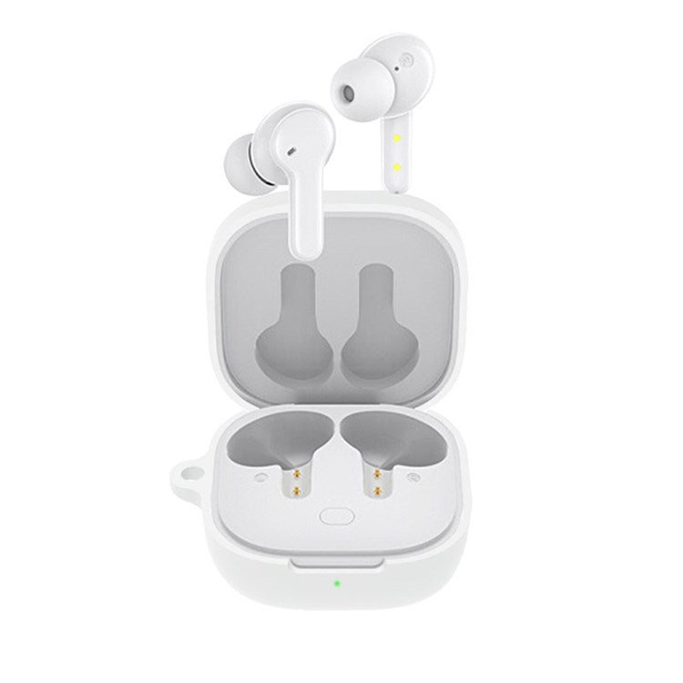 For QCY T13 Anti-scratch Silicone Cover Anti-drop Bluetooth Earphone Protective Sleeve Case with Anti-lost Buckle - White