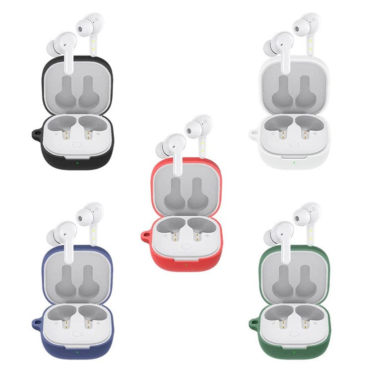 For QCY T13 Anti-scratch Silicone Cover Anti-drop Bluetooth Earphone Protective Sleeve Case with Anti-lost Buckle - White