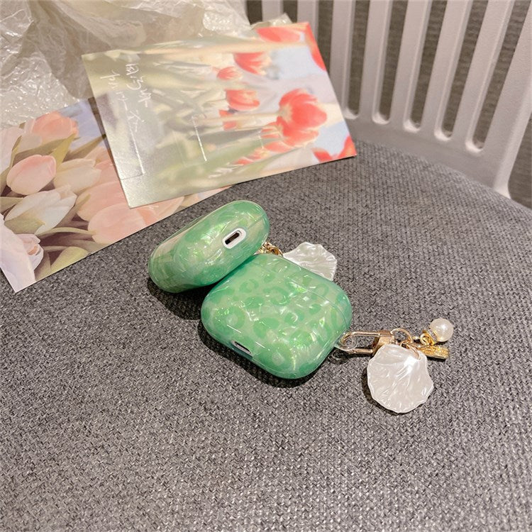 For Apple AirPods 3 Stylish Shell Grain TPU Anti-wear Bluetooth Earphone Charging Case Protective Cover with Shell Pearl Pendant