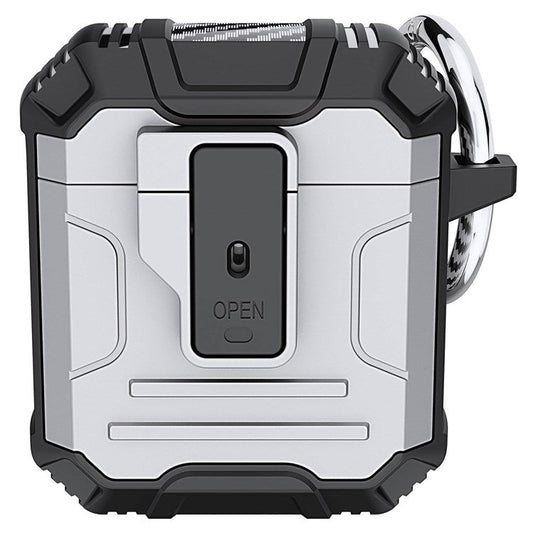 For Apple AirPods with Charging Case (2016)/(2019)/AirPods with Wireless Charging Case (2019) PC+Silicone Earphone Case Shell One-button Easy Opening Lid - Silver