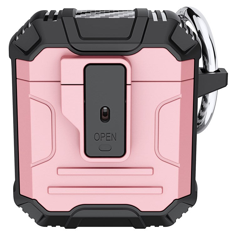 For Apple AirPods with Charging Case (2016)/(2019)/AirPods with Wireless Charging Case (2019) PC+Silicone Earphone Case Shell One-button Easy Opening Lid - Pink