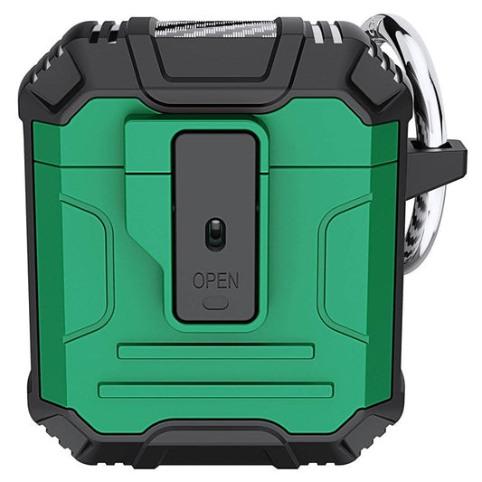 For Apple AirPods with Charging Case (2016)/(2019)/AirPods with Wireless Charging Case (2019) PC+Silicone Earphone Case Shell One-button Easy Opening Lid - Green