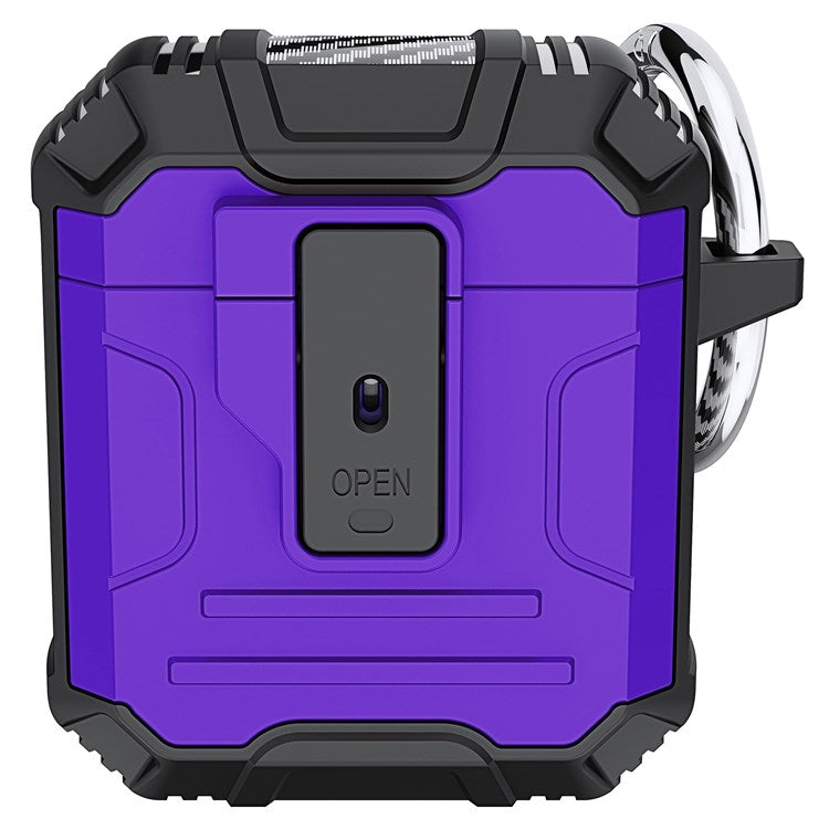 For Apple AirPods with Charging Case (2016)/(2019)/AirPods with Wireless Charging Case (2019) PC+Silicone Earphone Case Shell One-button Easy Opening Lid - Purple