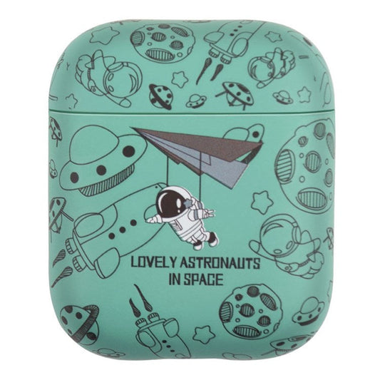 For Apple AirPods with Wireless Charging Case (2019) / AirPods with Charging Case (2019) / (2016) TPU Earphone Charging Case Water Transfer Printing Protective Cover - Green Astronaut
