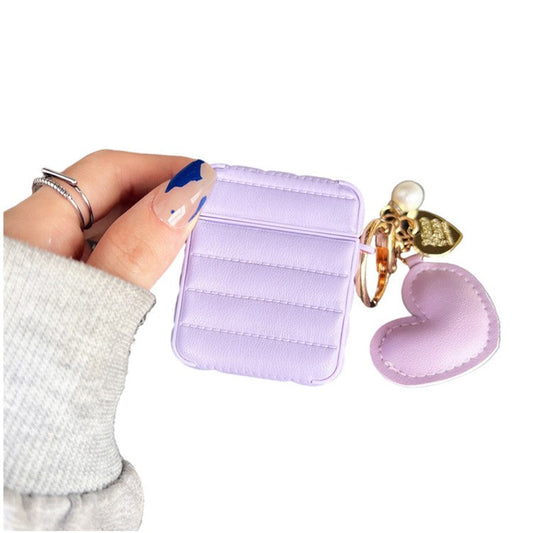 For Apple AirPods with Charging Case (2016) / (2019) / AirPods with Wireless Charging Case (2019) Down Jacket Pattern Earphone Case Stylish Leather+TPU Protective Cover with Heart Pendant - Purple