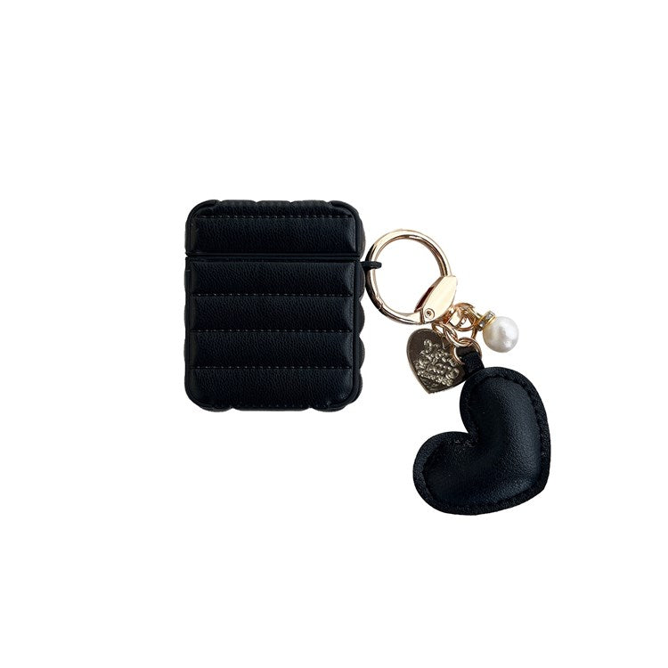 For Apple AirPods Pro Fashionable Down Jacket Pattern Earphone Case Leather+TPU Anti-scratch Protective Cover with Heart Pendant - Black