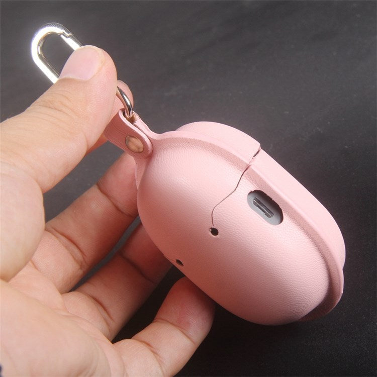 For Xiaomi Redmi AirDots S Charging Case Cover Anti-Drop Headset Protector Shockproof Leather Case with Hook - Pink