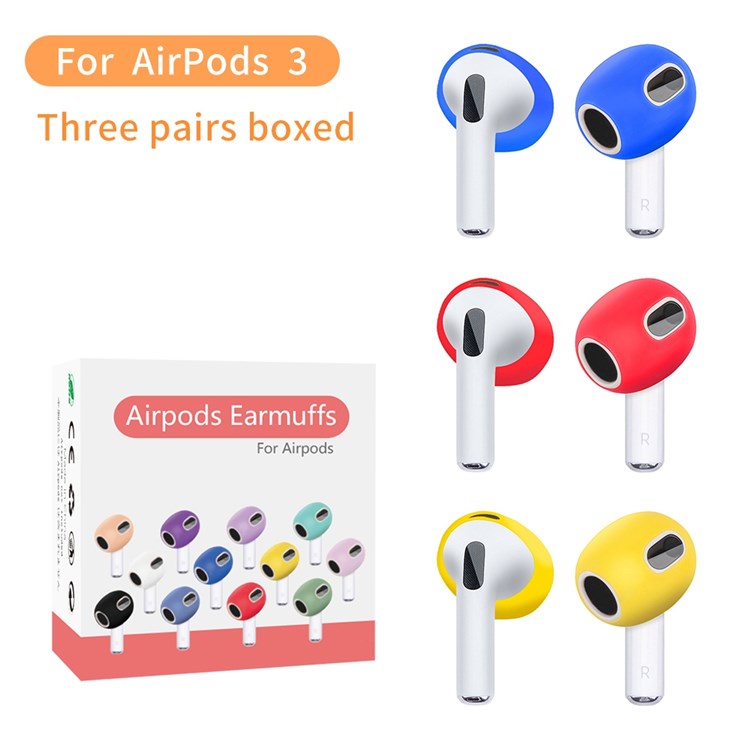 For Apple AirPods 3 3 Pairs Earbuds Anti-slip Silicone Cover Bluetooth Earphones Earmuffs Ear Tips - Blue / Red / Yellow