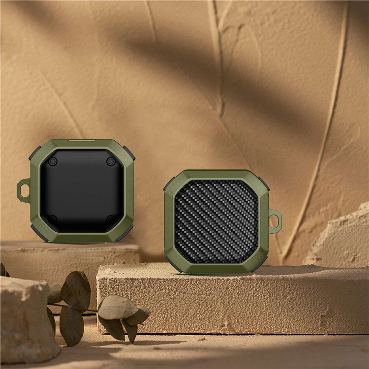For Samsung Buds Live / Buds2 / Buds 2 Pro  / Buds Pro Anti-Drop Case Thunder Carbon Fibre Texture Earbuds Charging Case Cover Soft TPU+PC Protector - Army Green
