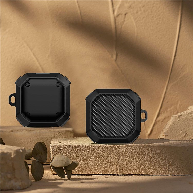 For Samsung Buds Live / Buds2 / Buds 2 Pro  / Buds Pro Anti-Drop Case Thunder Carbon Fibre Texture Earbuds Charging Case Cover Soft TPU+PC Protector - Black
