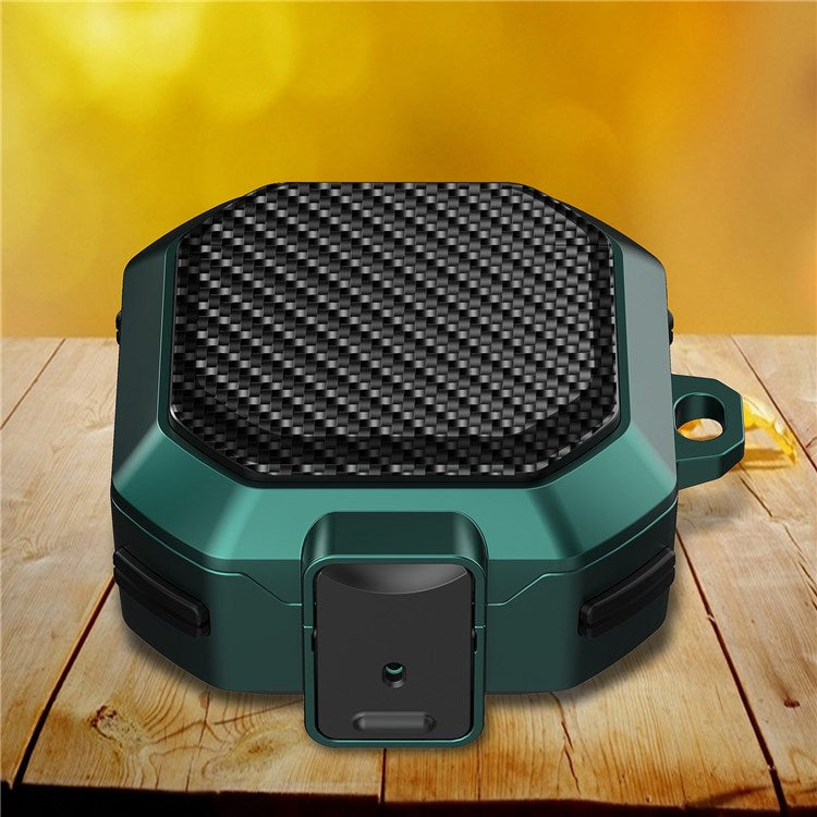 For Samsung Buds Live / Buds2 / Buds 2 Pro  / Buds Pro Carbon Fibre Texture Shockproof Case Earbuds Charging Case Cover Soft TPU+PC Headset Protector - Black Green