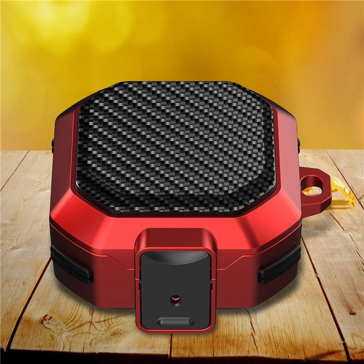 For Samsung Buds Live / Buds2 / Buds 2 Pro  / Buds Pro Carbon Fibre Texture Shockproof Case Earbuds Charging Case Cover Soft TPU+PC Headset Protector - Black Red