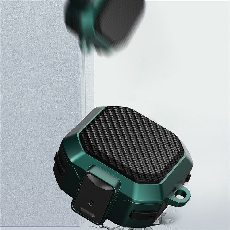 For Samsung Buds Live  /  Buds2  /  Buds 2 Pro   /  Buds Pro Carbon Fibre Texture Shockproof Case Earbuds Charging Case Cover Soft TPU+PC Headset Protector - Army Green