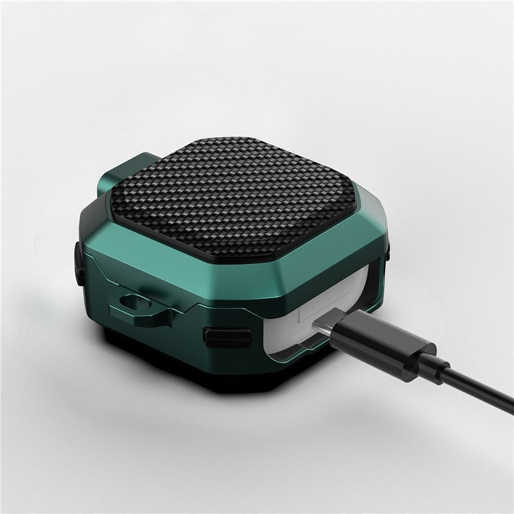 For Samsung Buds Live  /  Buds2  /  Buds 2 Pro   /  Buds Pro Carbon Fibre Texture Shockproof Case Earbuds Charging Case Cover Soft TPU+PC Headset Protector - Army Green