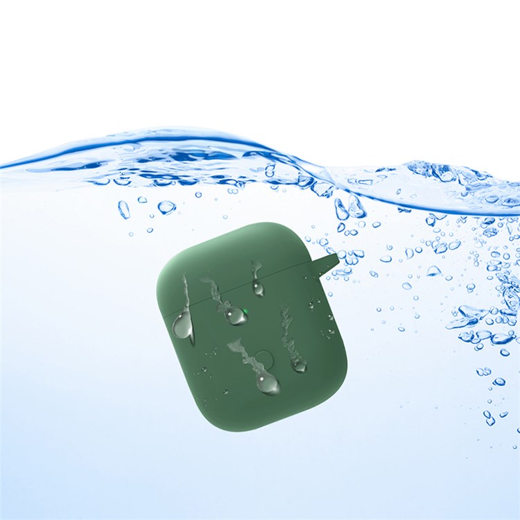 For Realme Buds Air Neo TWS Headset Silicone Case Bluetooth Earbuds Protective Cover with Anti-Lost Buckle - Blackish Green