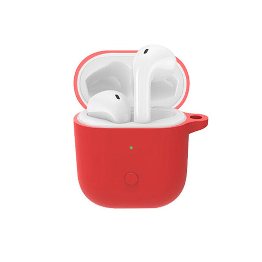 For Realme Buds Air Neo TWS Headset Silicone Case Bluetooth Earbuds Protective Cover with Anti-Lost Buckle - Red