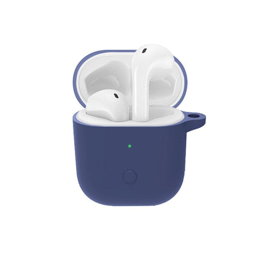 For Realme Buds Air Neo TWS Headset Silicone Case Bluetooth Earbuds Protective Cover with Anti-Lost Buckle - Dark Blue