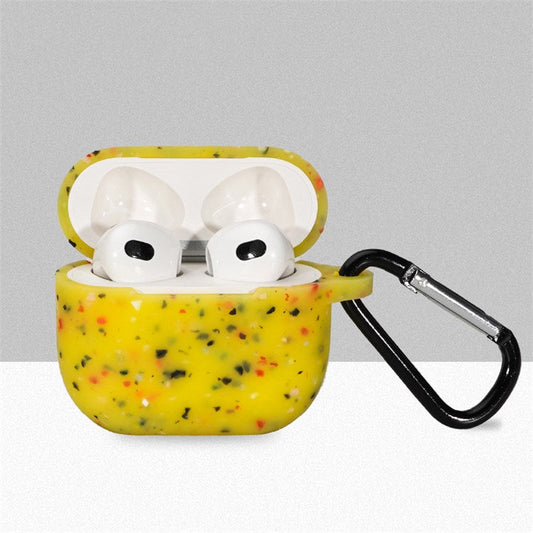 For Apple Airpods 3 Flower Pattern Silicone Case Bluetooth Earbuds Protective Cover with Anti-loss Carabiner - Yellow