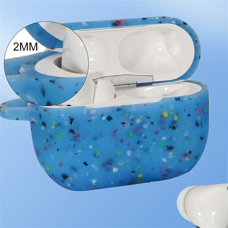 For Apple AirPods 3 Flower Design Earphone Luminous Case Bluetooth Earbuds Silicone Protective Cover with Anti-lost Carabiner - Luminous Blue