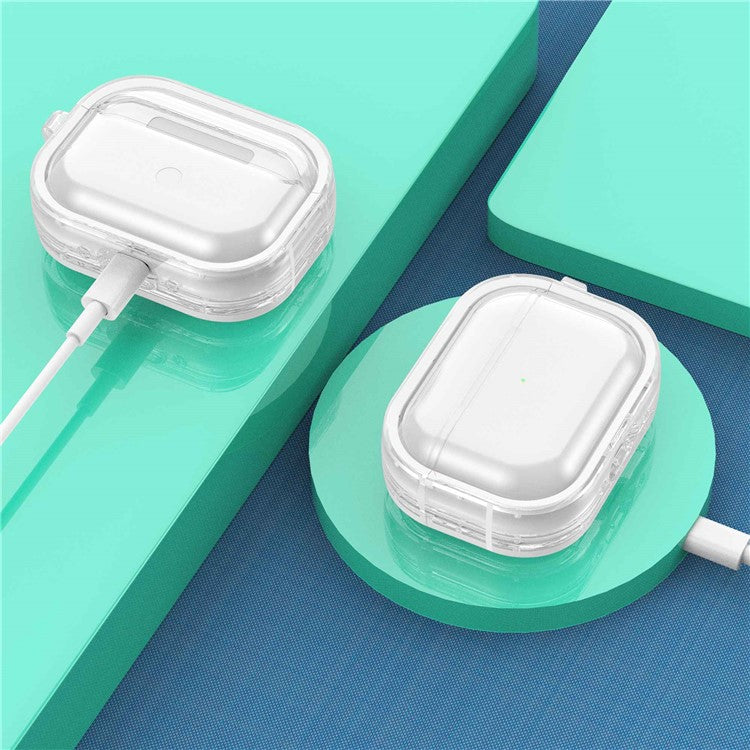 For Apple AirPods Pro Transparent Dual-color Design PC+TPU Drop-proof Bluetooth Earphone Case Shockproof Charging Box - White
