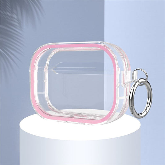 For Apple AirPods Pro Transparent Dual-color Design PC+TPU Drop-proof Bluetooth Earphone Case Shockproof Charging Box - Pink