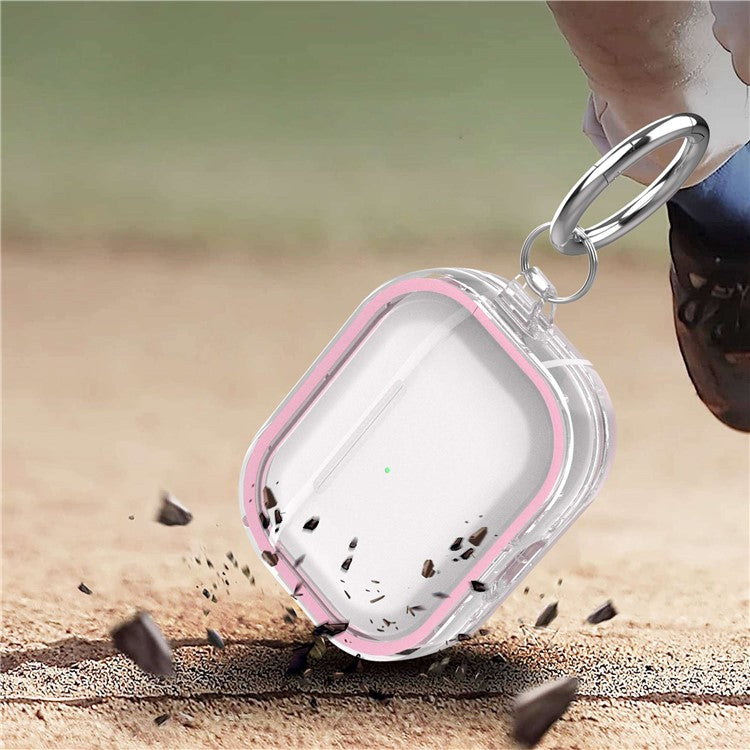 For Apple AirPods Pro Transparent Dual-color Design PC+TPU Drop-proof Bluetooth Earphone Case Shockproof Charging Box - Pink