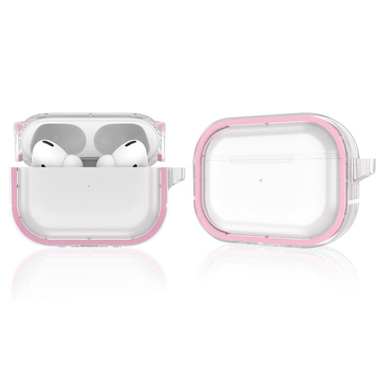 For Apple AirPods Pro Transparent Dual-color Design PC+TPU Drop-proof Bluetooth Earphone Case Shockproof Charging Box - Pink