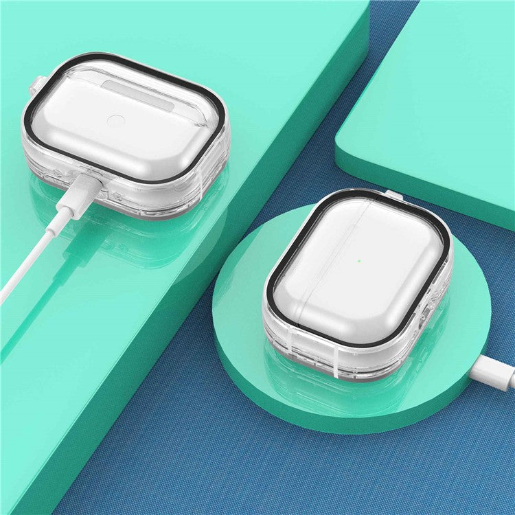 For Apple AirPods Pro Transparent Dual-color Design PC+TPU Drop-proof Bluetooth Earphone Case Shockproof Charging Box - Black