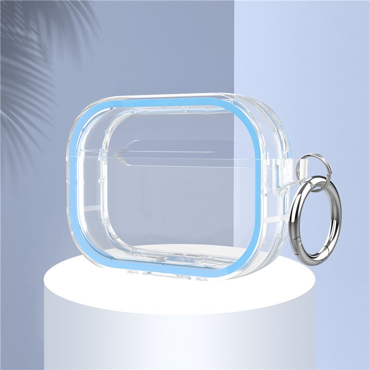 For Apple AirPods Pro Transparent Dual-color Design PC+TPU Drop-proof Bluetooth Earphone Case Shockproof Charging Box - Blue