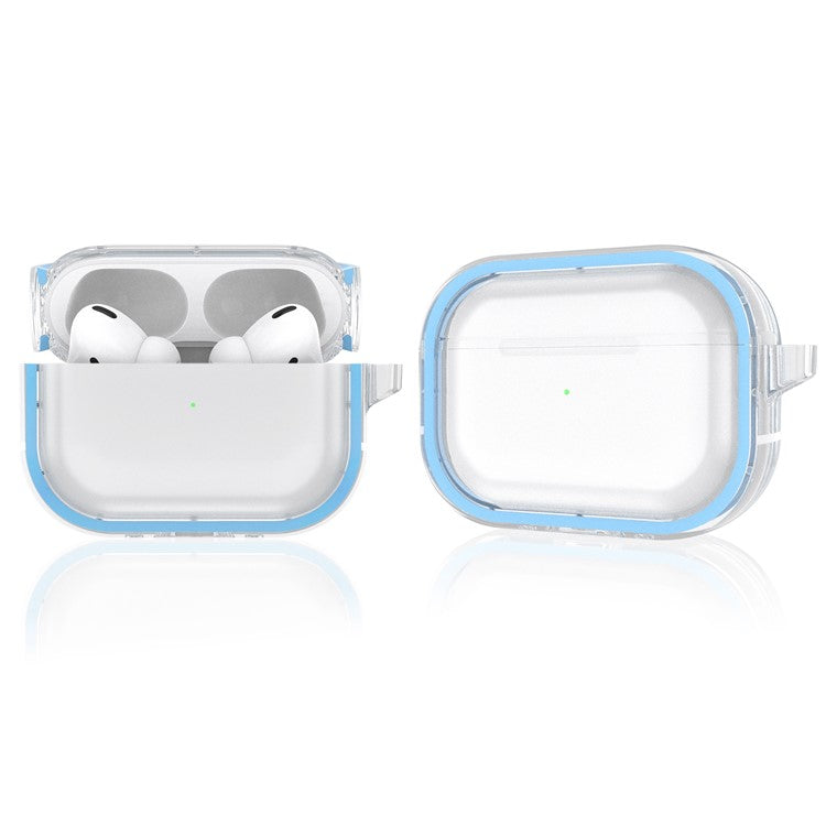 For Apple AirPods Pro Transparent Dual-color Design PC+TPU Drop-proof Bluetooth Earphone Case Shockproof Charging Box - Blue