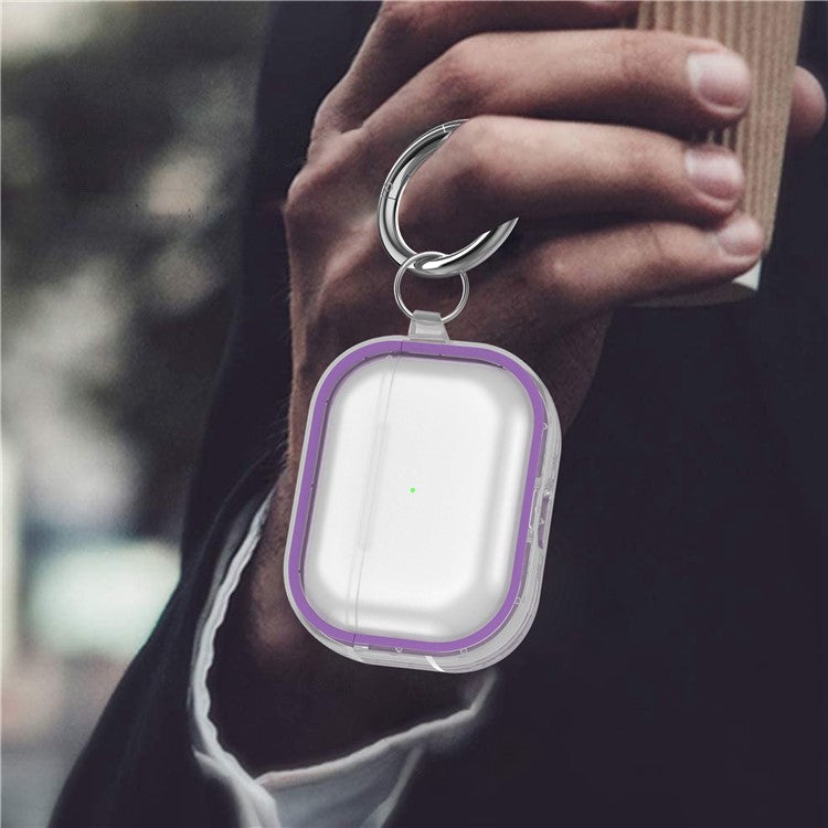 For Apple AirPods Pro Transparent Dual-color Design PC+TPU Drop-proof Bluetooth Earphone Case Shockproof Charging Box - Purple