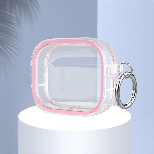 For Apple AirPods 3 Stylish Transparent Dual-color Design PC+TPU Bluetooth Earphone Case Anti-fall Charging Box - Pink
