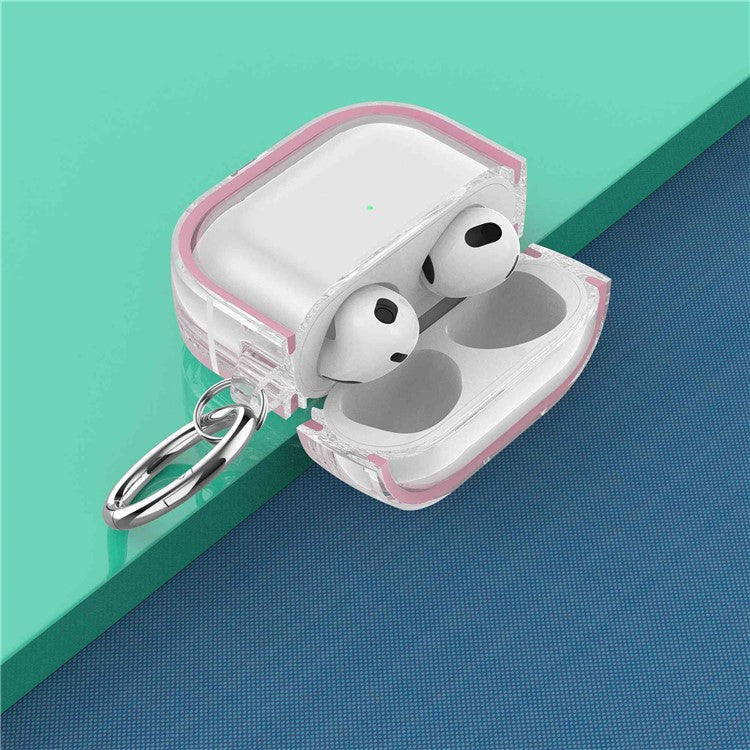 For Apple AirPods 3 Stylish Transparent Dual-color Design PC+TPU Bluetooth Earphone Case Anti-fall Charging Box - Pink