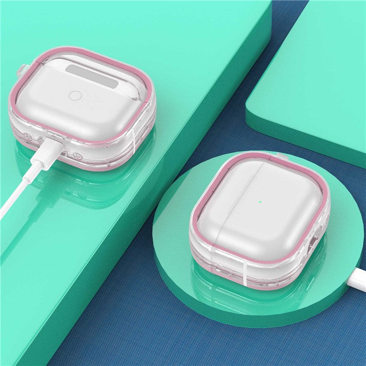 For Apple AirPods 3 Stylish Transparent Dual-color Design PC+TPU Bluetooth Earphone Case Anti-fall Charging Box - Pink