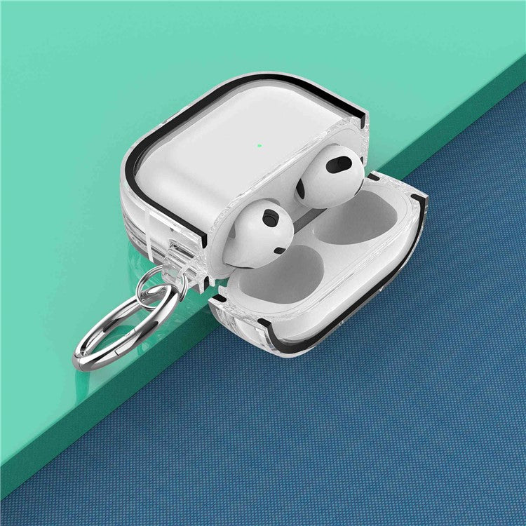 For Apple AirPods 3 Stylish Transparent Dual-color Design PC+TPU Bluetooth Earphone Case Anti-fall Charging Box - Black